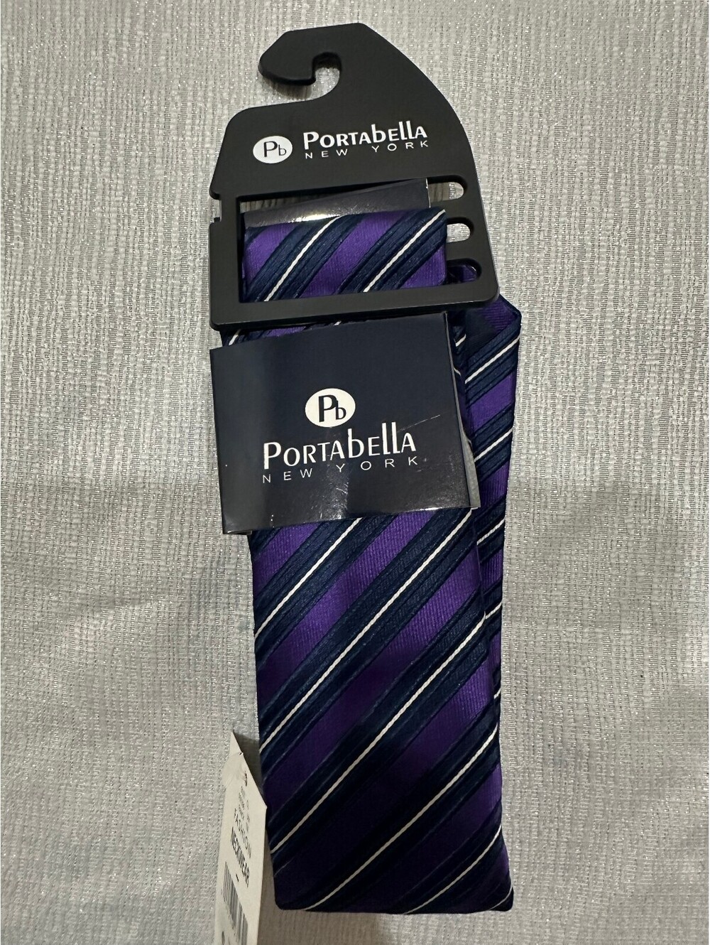 Portabella New York Purple and Navy Striped Tie with Pocket Square Set